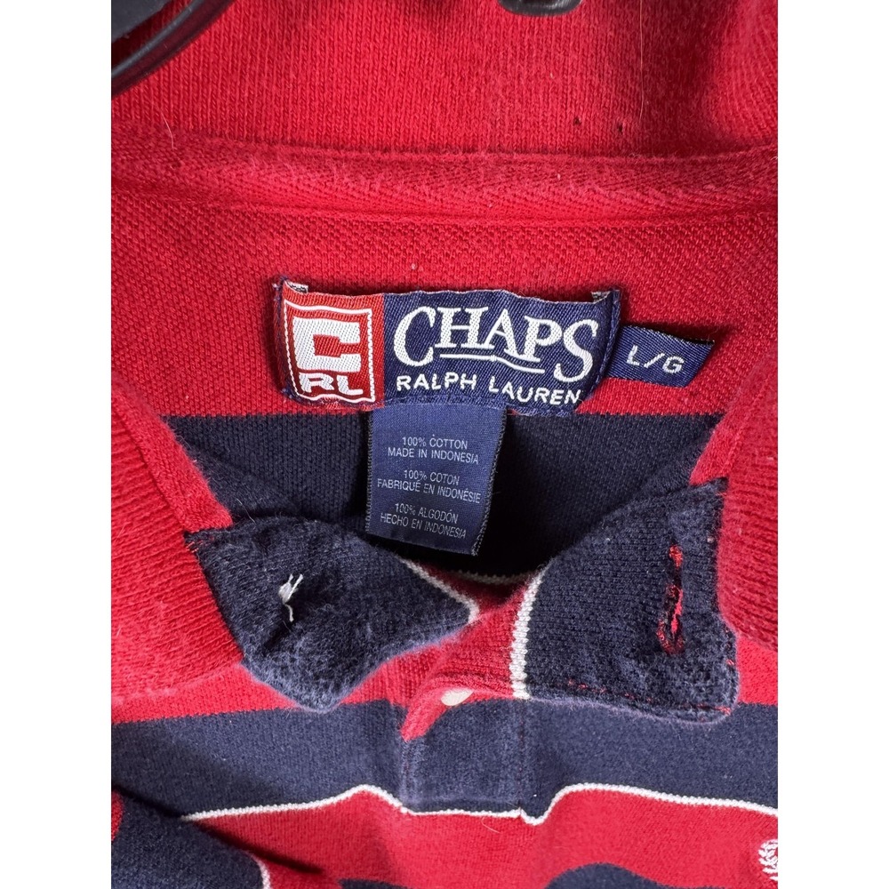 Chaps Ralph Lauren Polo Shirt Mens Large Red Navy Striped Short Sleeve Casual - Picture 8 of 9